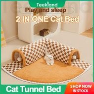 Teekland Cat Tunnel Bed for Indoor Covered Cat Beds 2-in-1 Tunnel with Removable Cushion Kitten Hide