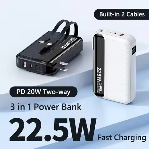 Power Bank 20000mAh Built Cables Plug Wall Charger 22.5W Fast Charging Powerbank for iPhone 16 X Sam