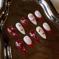 Red cherry french tip nails gel ระยะเวลาจัดเตรียม 3-4 วัน