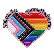 You Can Be Yourself With Me Enamel Pin Rainbow Heart Brooch Safe Space Trans Flag LGBT Pride Gay Bad