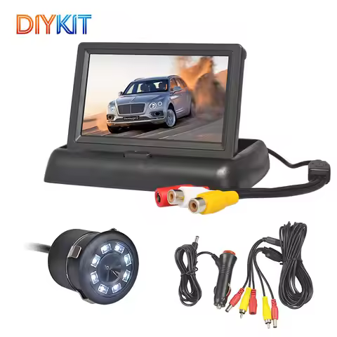 DIYKIT 4.3inch Foldable TFT LCD Car Monitor HD Reverse Backup Camera Parking Assistance System Power