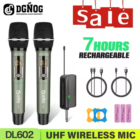 2 Channel Wireless Microphone UHF Dual Handheld Dynamic Karaoke Mic System 60m for Stage Church Part