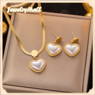 100% Original 18k Legally Pawned Saudi Gold Aesthetics love pearl South Sea white earrings necklace set for women gift