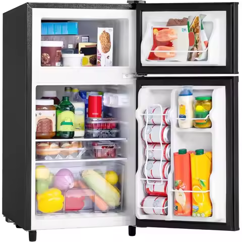 3.5 Cu.Ft Mini Fridge with Freezer 2 Door Compact Refrigerator Featuring 7-Level Adjustable Thermost