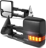 DNA Motoring TWM-030-T666-BK-AM Pair of Manual Foldable Telescopic Towing Side Mirrors W/Turn Signal