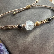 BB176 民族風 蠟線編織 幽靈髮晶共生珠 手環 (可調長度)