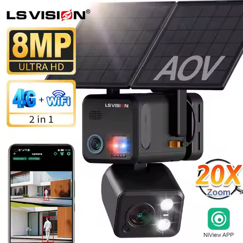 LS VISION 8MP 20X Zoom Dual Screen AOV Solar Camera Outdoor 4G/WiFi 2 In 1 AI Auto Tracking Solar Se