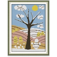 Cross Stitch Kit Tree Four Seasons Scenery Design 14CT/11CT Counted/Stamped Unprinted/Printed Fabric Cloth, Cross Stitch Complete Set with Pattern