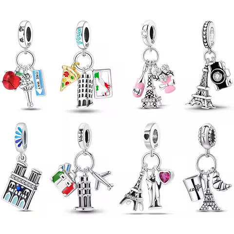 S925 Sterling Silver Eiffel Tower Triumphal Arch Famous Architectural Charms Beads Fit Pan Original 