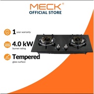 MECK GAS HOB STOVE 4KW DOUBLE 2 BURNER  GLASS BUILT IN MBH-201