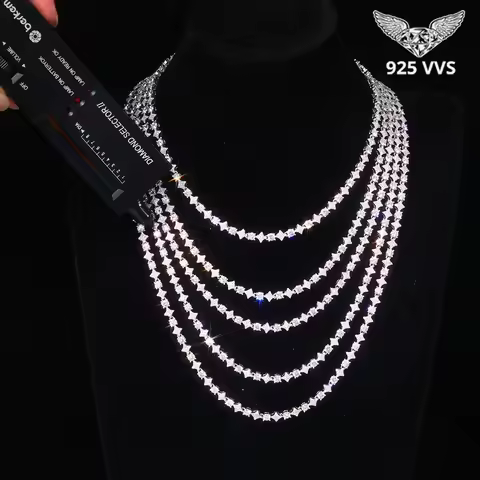 925 VVS Pass Diamond Tester Classic Star Chain 6mm Sterling Silver Moissanite Diamond Clustered Tenn