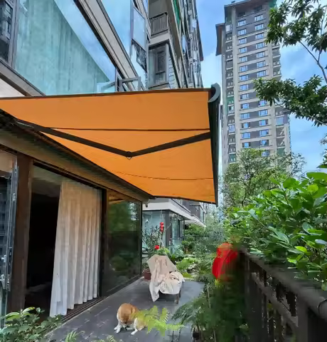 5x3m Electric Full Box Awning Aluminum Frame Waterproof Fabric Retractable Shed Canopy with LED Ligh