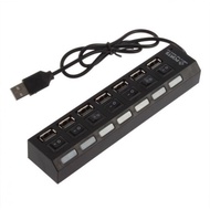 7 Ports High Speed USB Hub 480 Mbps 7 in 1 USB 2.0 Hub On/Off Switch Hub USB (Black)