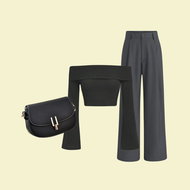 3in1 Set Remaja Wanita Kekinian Baju Sabrina Rib & Kutot Highwaist Abu & Tas Slempang Korea 12B