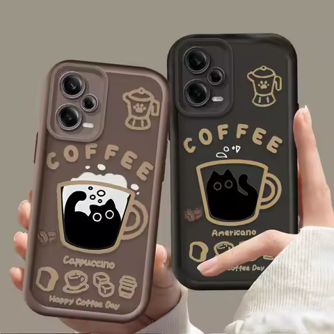 New Funny Coffee Cat Case For Xiaomi Redmi Note 12 14 13 11 Pro Plus 5G 12S 11S 10S 10 9 Redmi 14C 1