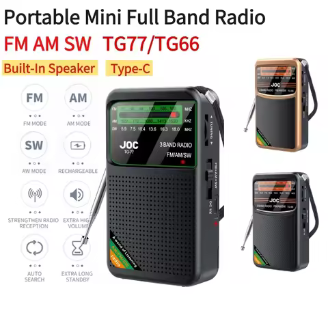 Portable AM/FM/SW Pocket Radio with Rechargeable Battery Built-in Speaker with HD Display Screen Min