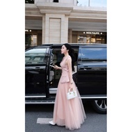 3-Button Ruffled Burlap Ghile Set + Flared Mesh Skirt D1110