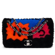 Chanel Black Lambskin and Patchwork Shearling No. 5 Pop Art Flap Bag Silver Hardware, 2014