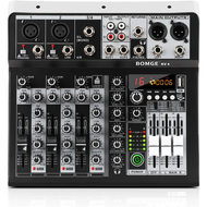 BOMGE KV4/6 Channel Audio Interface Soundboard Mixer 16-Bit DSP DJ Reverb Audio Reverb Effect + 48V