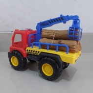 mainan truk crane angkut kayu - miniatur mobil mobilan anak laki cowok - merah biru