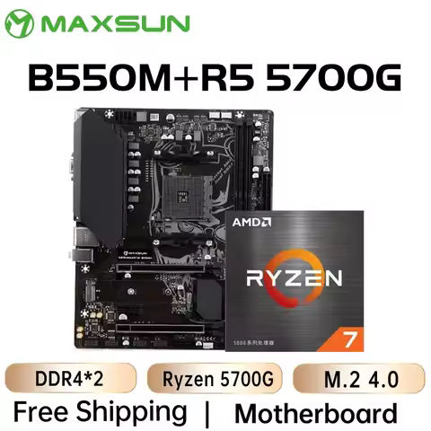 MAXSUN AMD B550M with Ryzen 7 5700G CPU Motherboard Kit 3.5GHz 8 Core 16 Thread Desktop Computer Gam