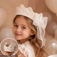 LEMONTREALCB Baby Crown Headband, Crown Shape Mesh Bow Kids Crown Headpiece,  Hollow Lace Girls Crow