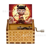 Creative Wooden Music Box Cartoon Painted Carved Solid Wooden Music Box Gift Wooden Hand-Cranked Mus