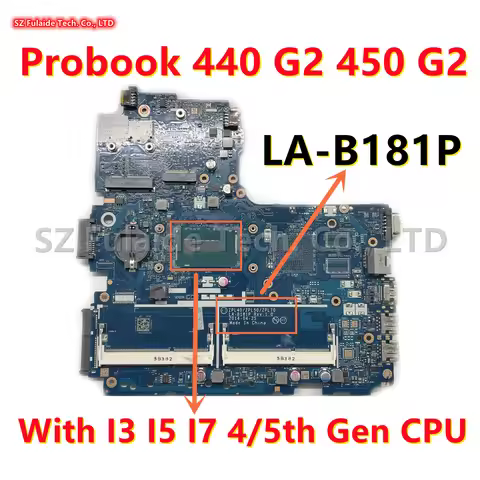 ZPL40/ZPL50/ZPL70 LA-B181P For HP Probook 440 G2 450 G2 Laptop Motherboard With I3 I5 I7 4/5th Gen C