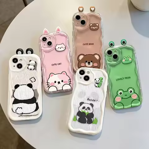 Pink Cat Cute Pand Bear 3D Ears Casing For Xiaomi Redmi A5 12 12C Note 15 14 13 12 11 10 Pro 10 10S 