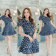 Black One-Shoulder Short Dress With A Cute Ruffled Skirt Hem. (00380DA)