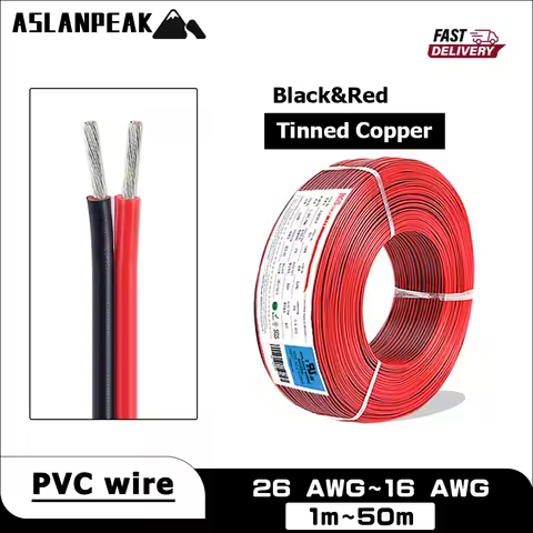UL2468 26-16AWG 1-50m Black Red 2 Pin cable PVC Electronic wire LED 12v power electric extension wir