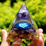 Handmade Orgonite Pyramid 60mm Zodiac Amethyst Crystal Sphere Virgo Sacred HEALING Cristal Reiki Org