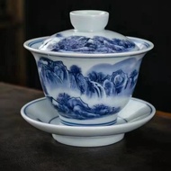 Jingdezhen Ceramic Gaiwan Household Blue White Porcelain Gaiwan Tea Bowl Toast Tea Bowl Large Sancai