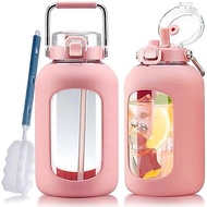 WINSA Large Glass Water Bottles with Stainless Steel Handle,100 oz Gallon Drinking Bottle with 2-in-