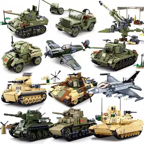 Military Panzer Tank WW2 Aircraft Army Truck Armored Car Building Blocks Airplane Plane Bomber Model