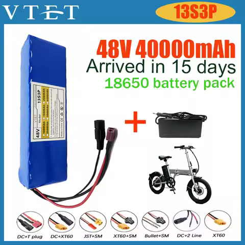 48V 10Ah-40Ah 13S3P Rechargeable Lithium Battery Pack with Built-in BMS, Suitable for 600W-800W Buil