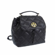 【TORY BURCH】高質感菱格紋羊皮翻蓋後背包-黑