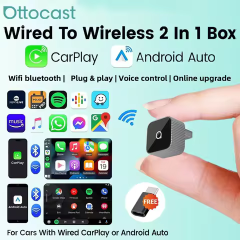 Ottocast Mini Slim Adapter Wired to Wireless Carplay&Android Auto Compatible with 99% of Cars Plug a