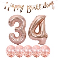 34th Birthday Decoration Happy Birthday Banner Balloons 34 Years Old Birthday Party Supplies Helium
