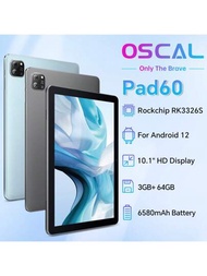 OSCAL平板電腦10英寸Pad60 (3+2擴展)64GB/2TB，Android 12平板電腦GMS，四核處理器，1280*800高清+IPS屏幕，2.4G WIFI，500萬像素+200萬像素攝像頭，6580mAh電池，OTG和Type C，英國2年保修