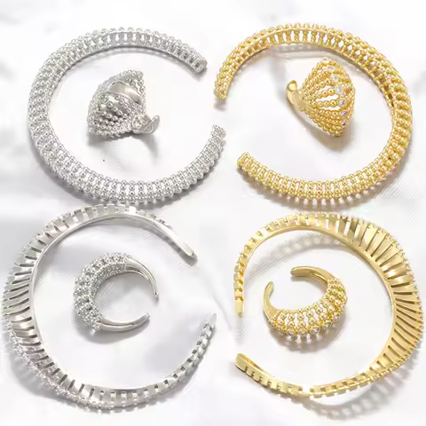 Openwork Zirconia 18K Gold-Plated Brass Bangle/Ring: Uniquely Designed Women's Evening and Wedding J