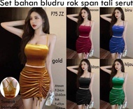 Setelan LC bludru Rok Span Mini Tali Serut