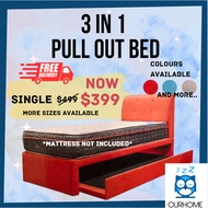 3 IN 1 PULLOUT BED Single / S.Single / Queen Bed frame / PULLOUT BED + MATTRESS BUNDLE AVAILABLE