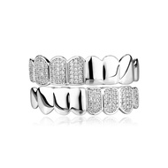 Hip Hop Half CZ Teeth Grillz Caps Bling Iced Out Cubic Zircon Micro Pave Top & Bottom Charm Grills S