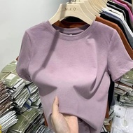 Pure Cotton 92%, 8% Spandex Short-Sleeved Slim-Fit T-Shirt with High Elasticity