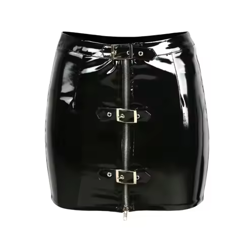 Women's Button PVC Pencil Mini Skirt Vinyl Latex Zipper Shiny Slim Fit Skirt Glossy Nightclub Club D