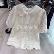 Lotus collar lace shirt with stones, soft lace lady's shirt AK203 - Gianhinhii