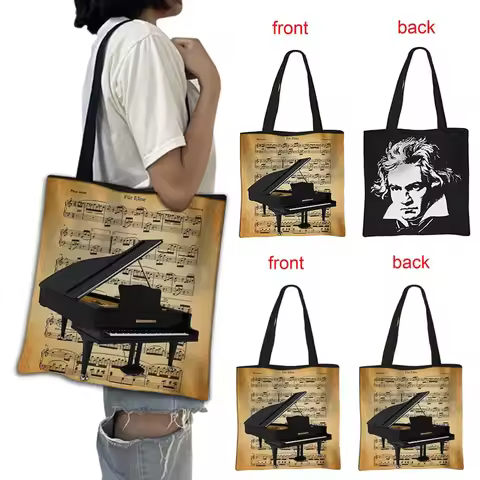 Fur Elise Piano Sheet Music Print Handbag Beethoven Casual Tote Bags Large Capacity Shoulder Bags Re