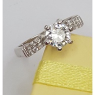 original silver 925 with white gold plated stone ladies ring cincin perak tulen sadur emas putih perempuan