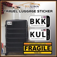 Stickers Travel Luggage Airport Code BKK KUL SIN Tag Style Design for Suitcase